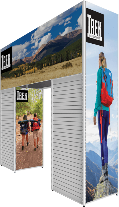 MODIFY Four Sided Arch and Two Slated Stands  - 148"W x 144"H - Product Display with Graphics