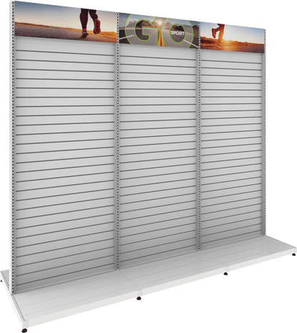 MODIFY Three Double Sided Slatwall Stand - 110"W x 96"H- Product Display with Graphics