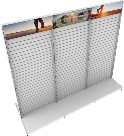 MODIFY Three Double Sided Slatwall Stand - 110"W x 96"H- Product Display with Graphics