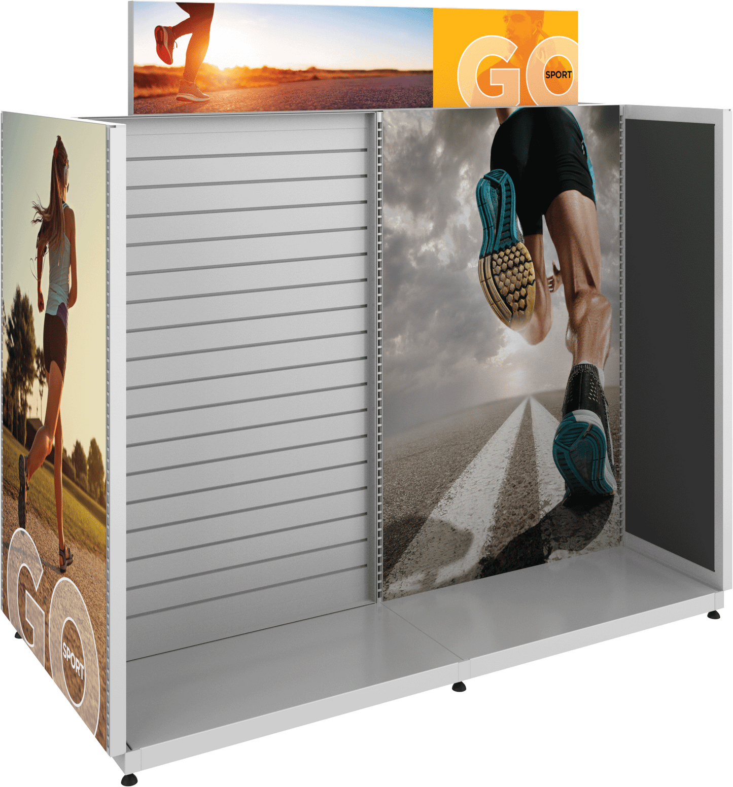 MODIFY Gondola with Double Sided Slatwall panel - 76.5"W x 72"H - Product Display with Graphics