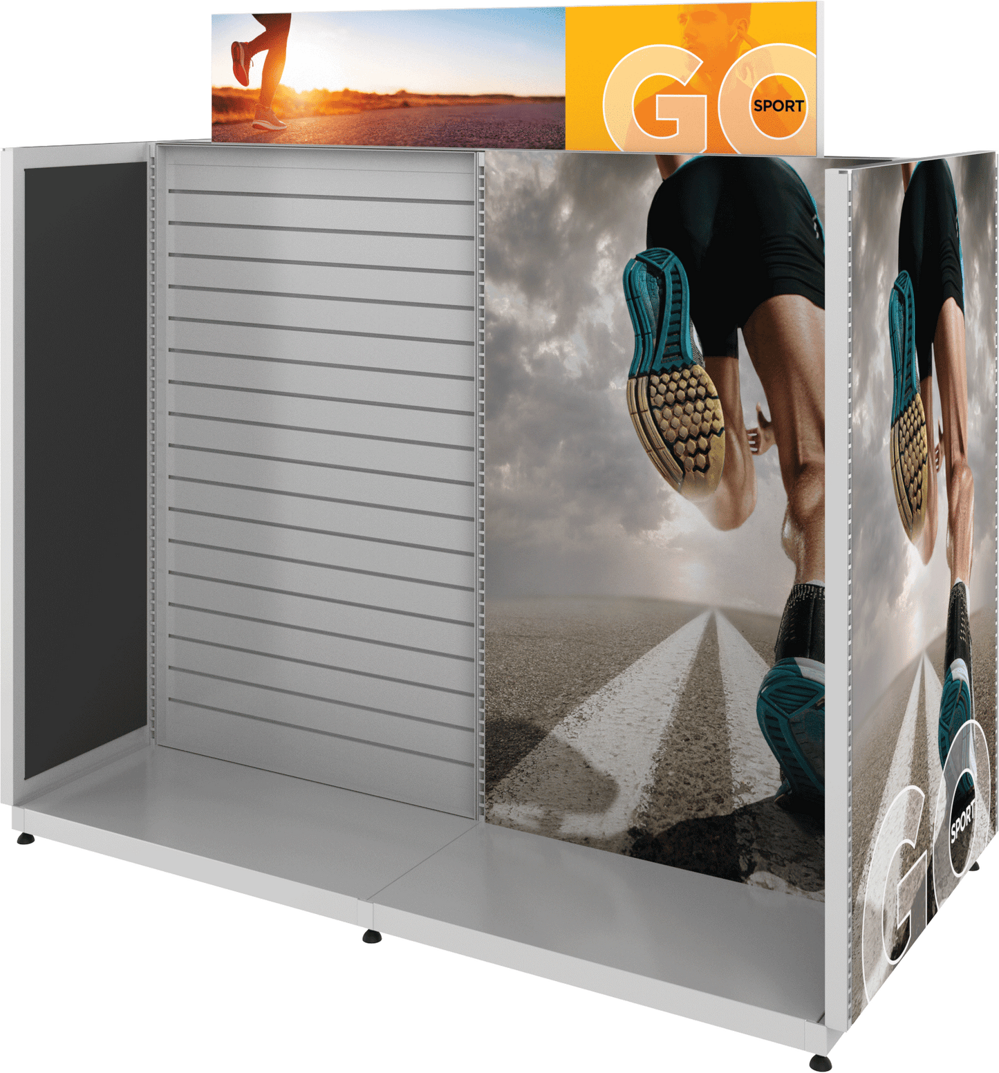 MODIFY Gondola with Double Sided Slatwall panel - 76.5"W x 72"H - Product Display with Graphics