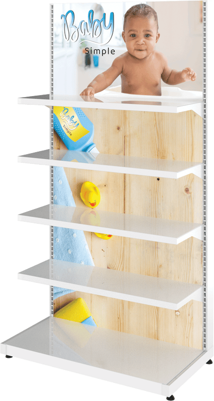 MODIFY Display Stand With Shelving - 37.5"W x 72"H - Product Display With Graphics