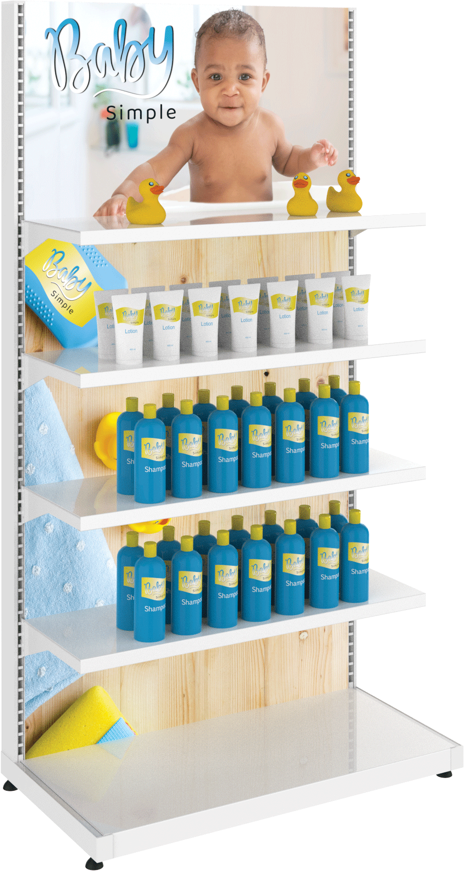 MODIFY Display Stand With Shelving - 37.5"W x 72"H - Product Display With Graphics