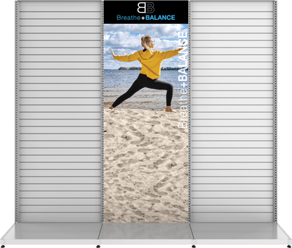 MODIFY Two Slatwall Stands - 110"W x 96"H - Product Display with Graphics