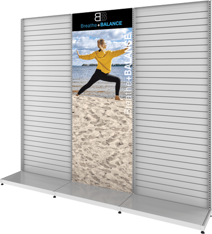 MODIFY Two Slatwall Stands - 110"W x 96"H - Product Display with Graphics