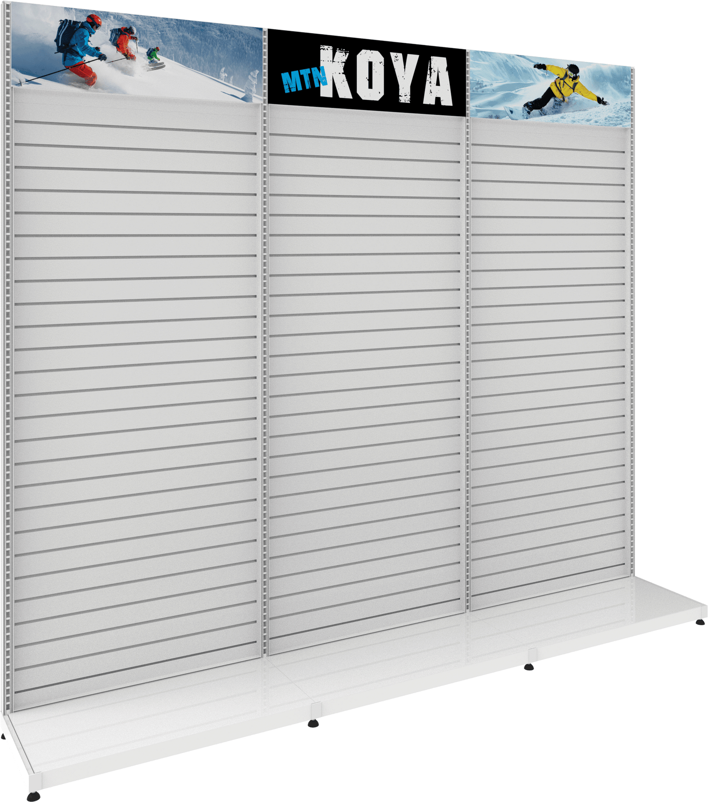 MODIFY Three Slatwall Stands - 110"W x 96"H - Product Display with Graphics