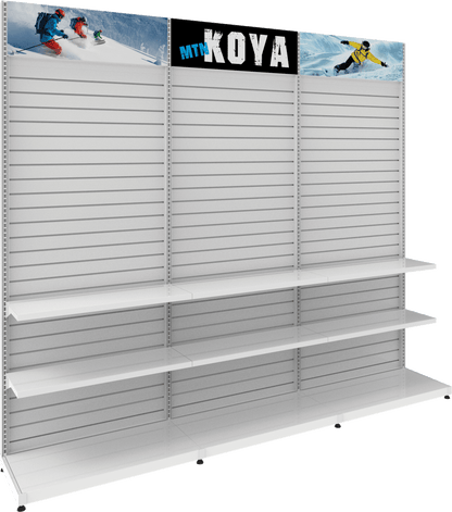 MODIFY Three Slatwall Stands - 110"W x 96"H - Product Display with Graphics