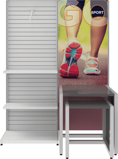 MODIFY Slatwall Stand with Graphics Panel - 74"W x 96"H - Product Display with Graphics