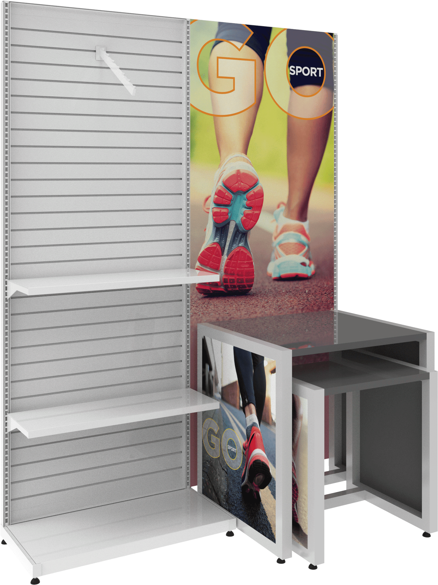 MODIFY Slatwall Stand with Graphics Panel - 74"W x 96"H - Product Display with Graphics