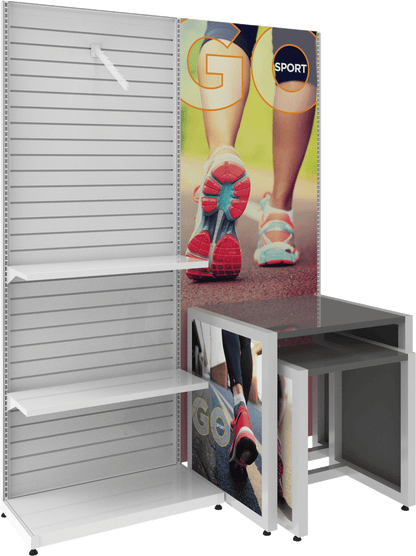 MODIFY Slatwall Stand with Graphics Panel - 74"W x 96"H - Product Display with Graphics